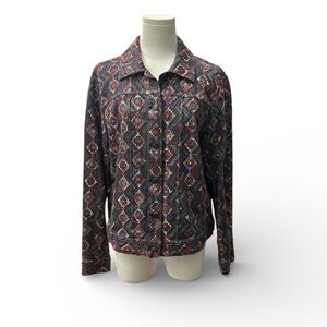 Coldwater Creek Women's size M Geometric Jean Jacket - Red and Black (F36)